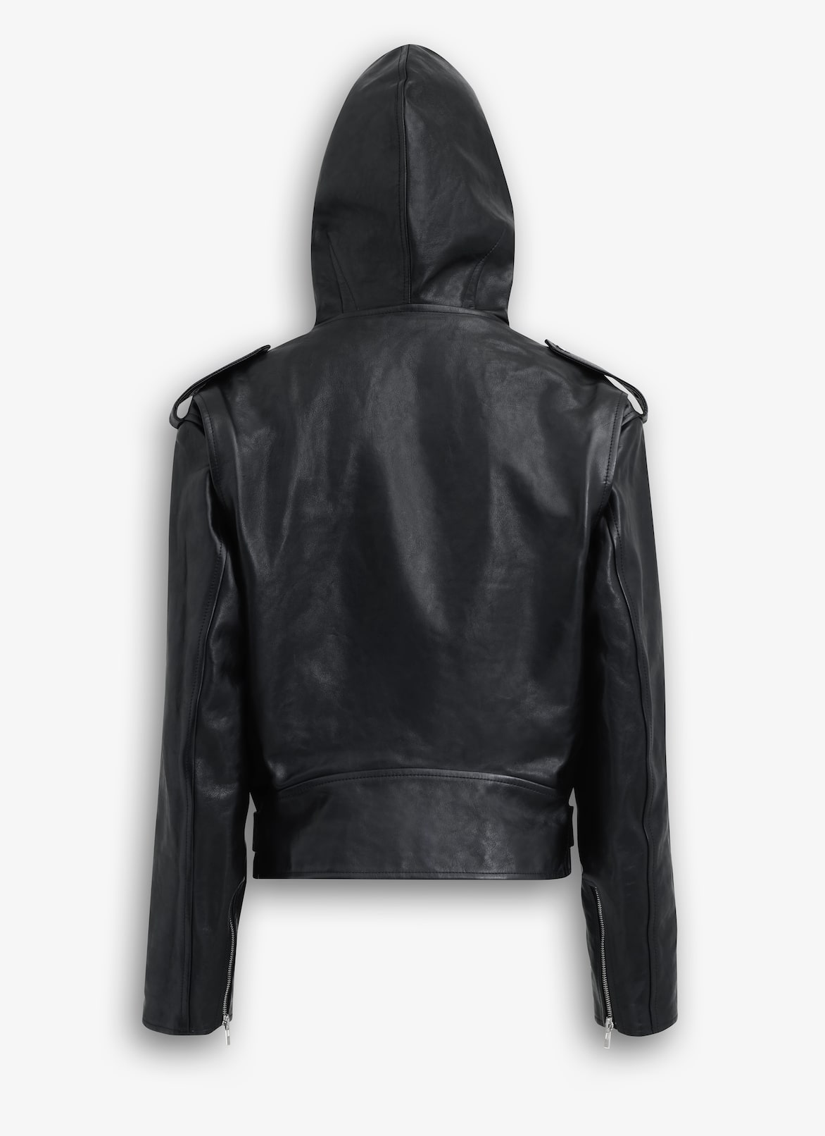 LEATHER HOODED BIKER JACKET ALAÏA BLACK LEATHER HOODED BIKER JACKET